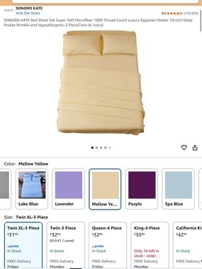 XL Mellow Yellow 1800 Thread Count Luxury Egyptian 18” Pocket Sheet Set